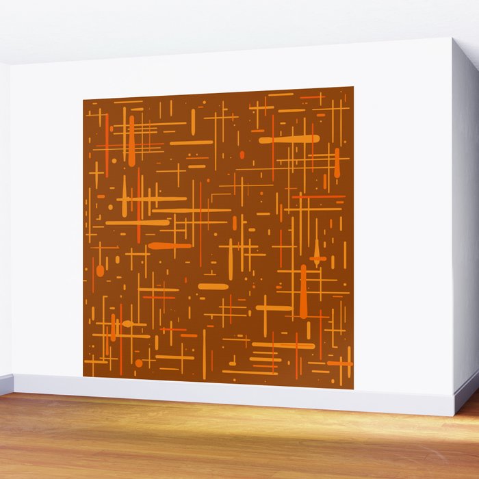 Mid-Century Modern Kinetikos Pattern in Retro 70s Brown Orange Wall Mural Gallery Image 2