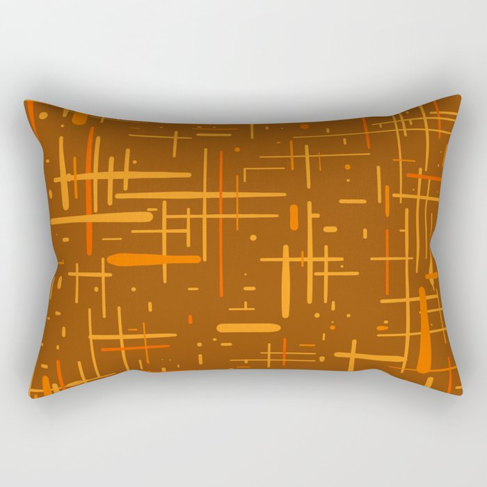 Mid-Century Modern Kinetikos Pattern in Retro 70s Brown Orange Rectangular Pillow Gallery Image 1