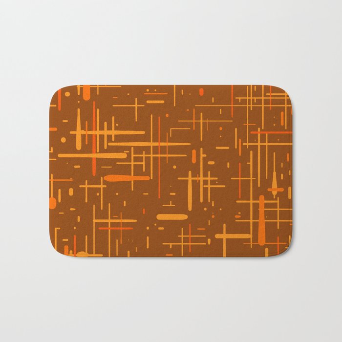 Mid-Century Modern Kinetikos Pattern in Retro 70s Brown Orange Bath Mat Gallery Image 1