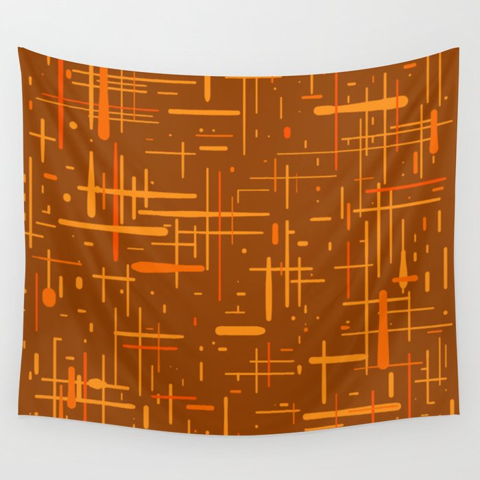 Mid-Century Modern Kinetikos Pattern in Retro 70s Brown Orange Wall Tapestry Gallery Image 4
