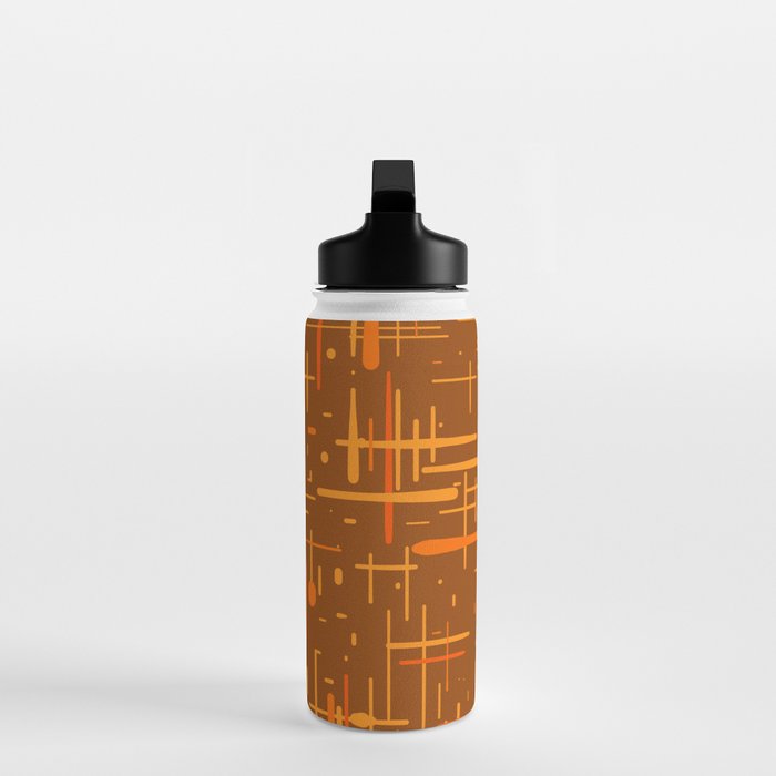 Mid-Century Modern Kinetikos Pattern in Retro 70s Brown Orange Water Bottle Gallery Image 3