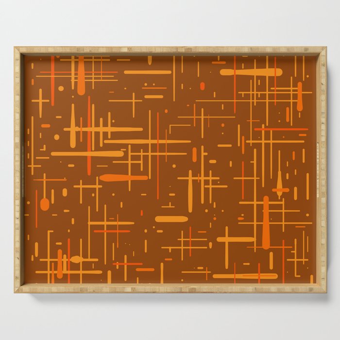 Mid-Century Modern Kinetikos Pattern in Retro 70s Brown Orange Serving Tray Gallery Image 1