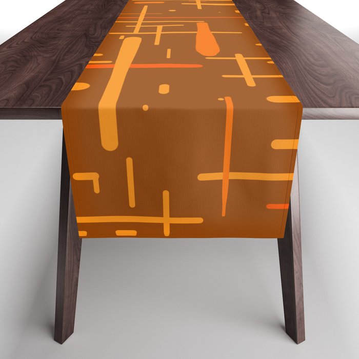 Mid-Century Modern Kinetikos Pattern in Retro 70s Brown Orange Table Runner Gallery Image 1