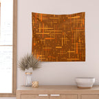 Mid-Century Modern Kinetikos Pattern in Retro 70s Brown Orange Wall Tapestry Gallery Image 2