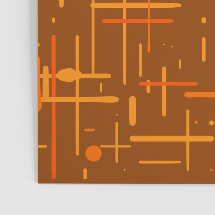 Mid-Century Modern Kinetikos Pattern in Retro 70s Brown Orange Poster Gallery Image 3