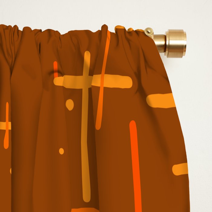 Mid-Century Modern Kinetikos Pattern in Retro 70s Brown Orange Window Curtain Gallery Image 2