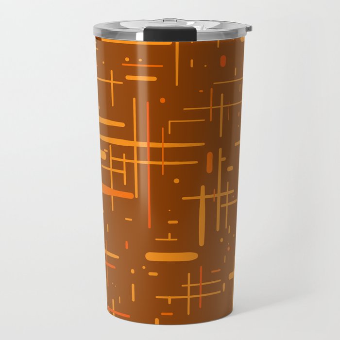 Mid-Century Modern Kinetikos Pattern in Retro 70s Brown Orange Travel Mug
