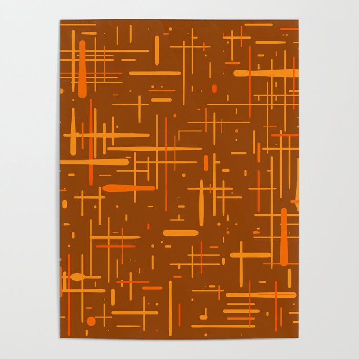 Mid-Century Modern Kinetikos Pattern in Retro 70s Brown Orange Poster Gallery Image 4
