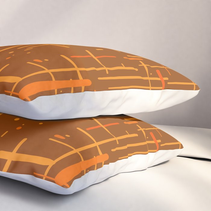 Mid-Century Modern Kinetikos Pattern in Retro 70s Brown Orange Pillow Sham Gallery Image 3