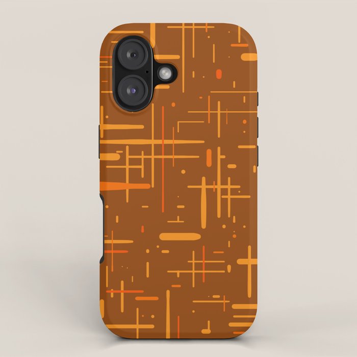 Mid-Century Modern Kinetikos Pattern in Retro 70s Brown Orange iPhone Case Gallery Image 1