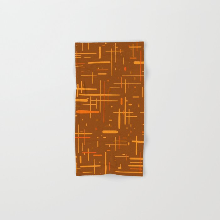 Mid-Century Modern Kinetikos Pattern in Retro 70s Brown Orange Bath Towel Gallery Image 1