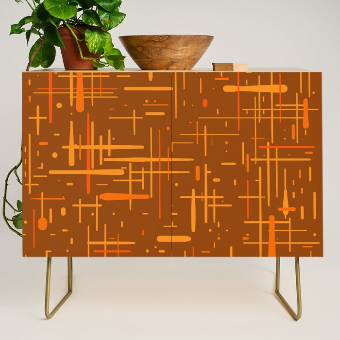 Mid-Century Modern Kinetikos Pattern in Retro 70s Brown Orange Credenza Gallery Image 1