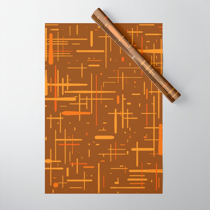 Mid-Century Modern Kinetikos Pattern in Retro 70s Brown Orange Wrapping Paper Gallery Image 1