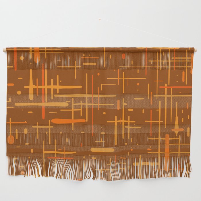 Mid-Century Modern Kinetikos Pattern in Retro 70s Brown Orange Wall Hanging Gallery Image 1