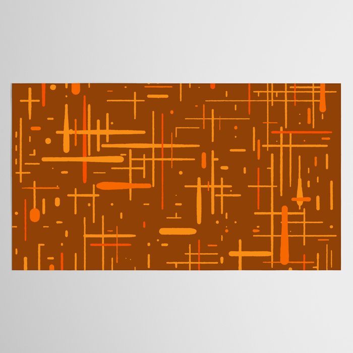 Mid-Century Modern Kinetikos Pattern in Retro 70s Brown Orange Tablecloth Gallery Image 2