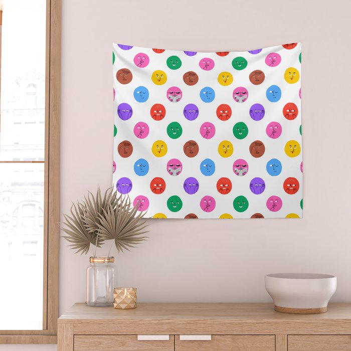 Funny colorful cartoon character face pattern Wall Tapestry Gallery Image 2