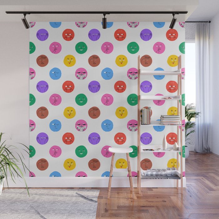 Funny colorful cartoon character face pattern Wall Mural Gallery Image 1