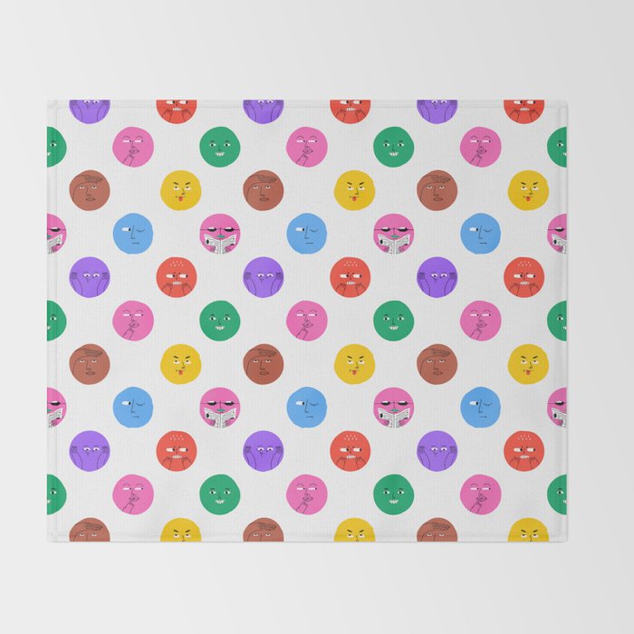 Funny colorful cartoon character face pattern Throw Blanket Gallery Image 2