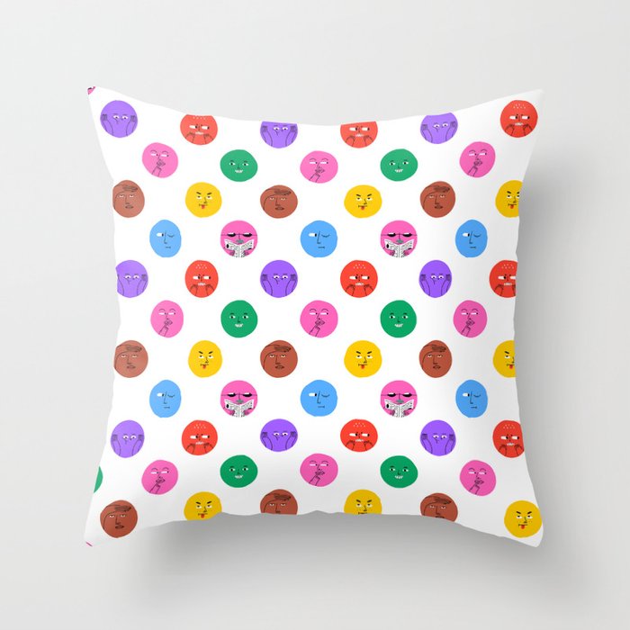 Funny colorful cartoon character face pattern Throw Pillow Gallery Image 1