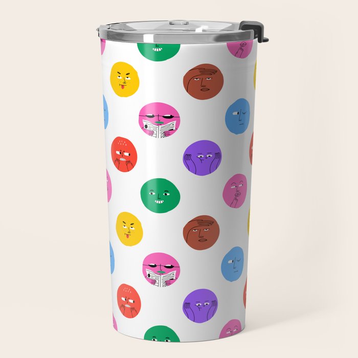 Funny colorful cartoon character face pattern Travel Mug Gallery Image 2