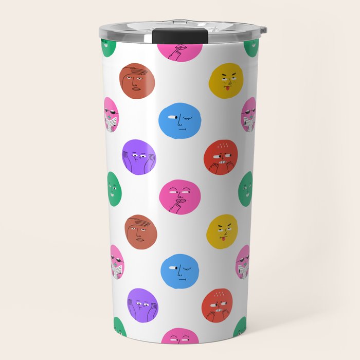 Funny colorful cartoon character face pattern Travel Mug Gallery Image 1