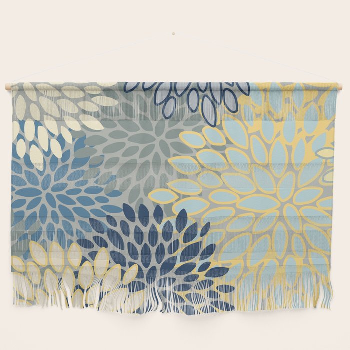 Floral Print, Yellow, Gray, Blue, Teal Wall Hanging Gallery Image 1