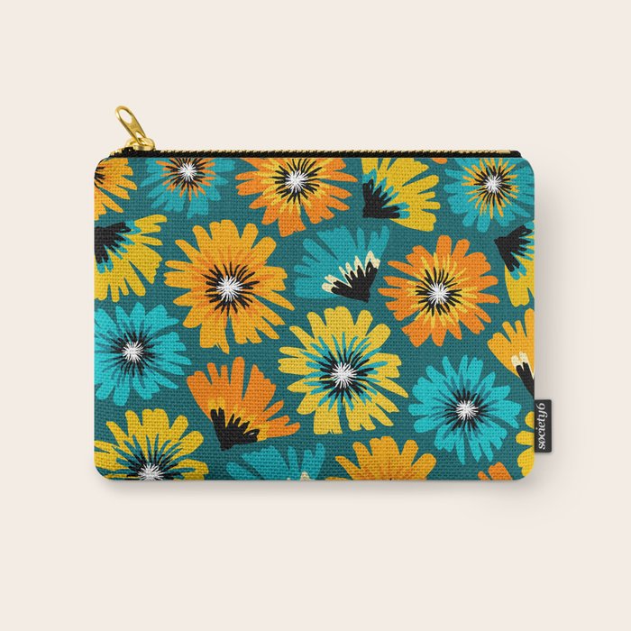 Teal Retro Summer Floral Carry All Pouch Gallery Image 1