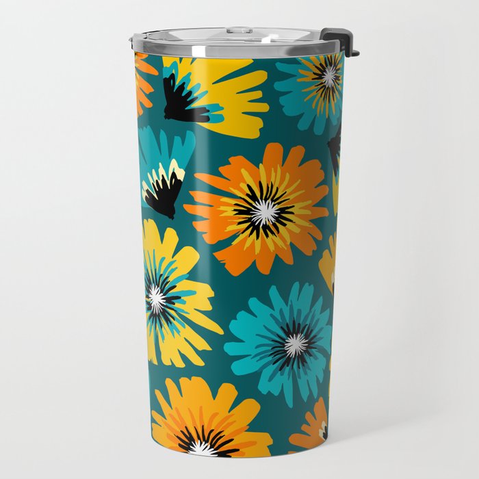 Teal Retro Summer Floral Travel Mug Gallery Image 2