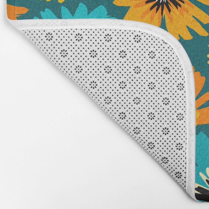Teal Retro Summer Floral Bath Mat Gallery Image 2