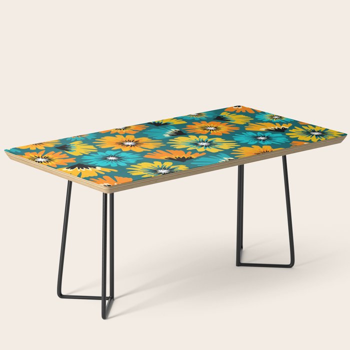 Teal Retro Summer Floral Coffee Table Gallery Image 1