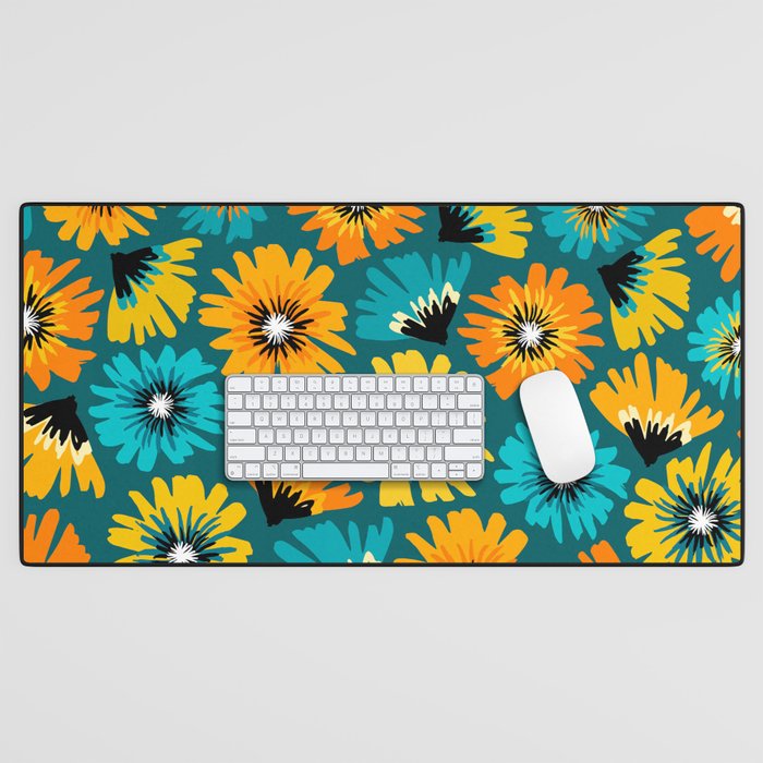 Teal Retro Summer Floral Desk Mat Gallery Image 1