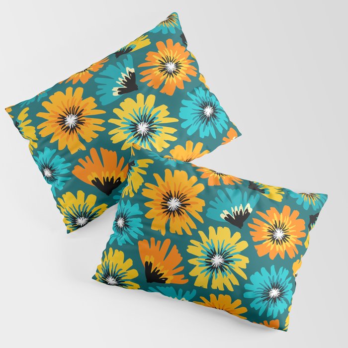 Teal Retro Summer Floral Pillow Sham Gallery Image 3