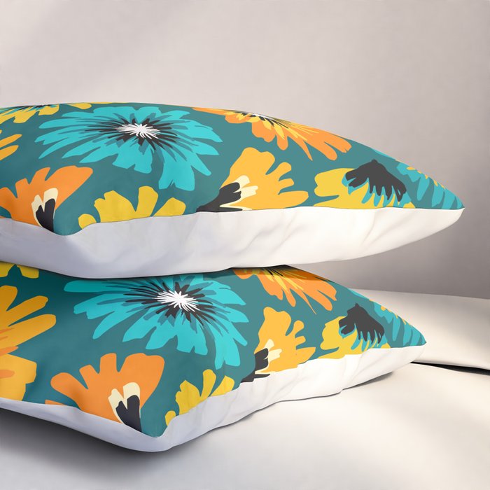 Teal Retro Summer Floral Pillow Sham Gallery Image 3