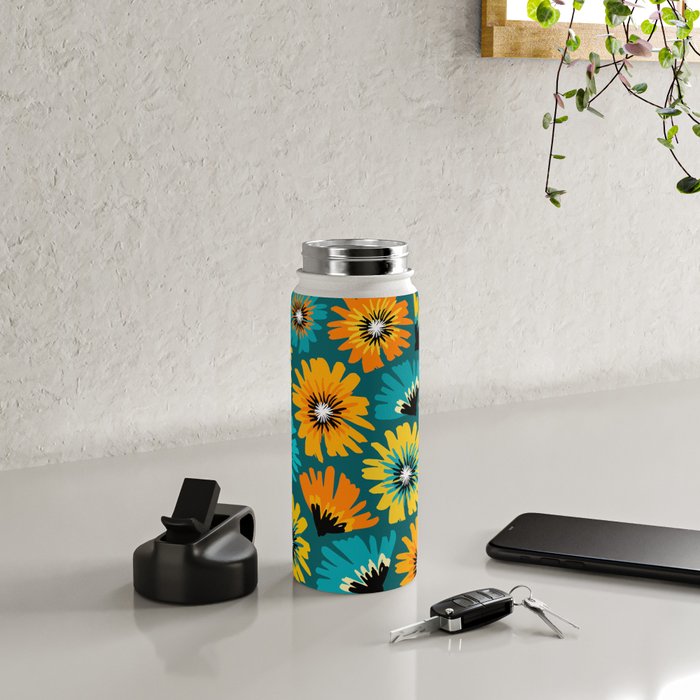 Teal Retro Summer Floral Water Bottle Gallery Image 4