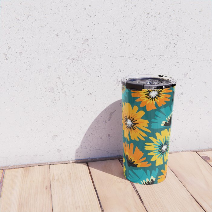 Teal Retro Summer Floral Travel Mug Gallery Image 4