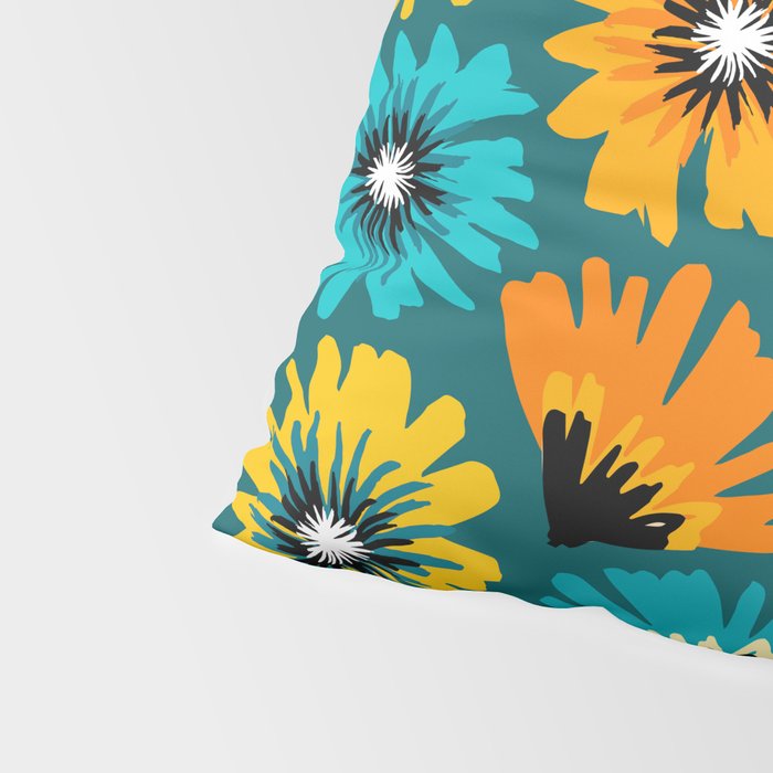 Teal Retro Summer Floral Pillow Sham Gallery Image 4
