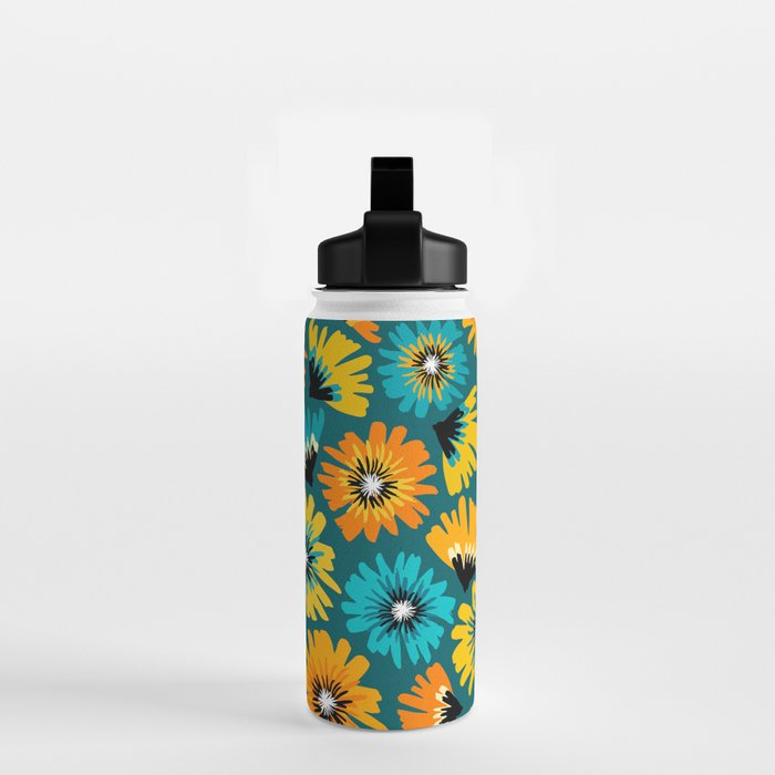 Teal Retro Summer Floral Water Bottle Gallery Image 2
