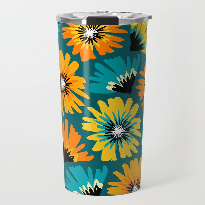 Teal Retro Summer Floral Travel Mug Gallery Image 1