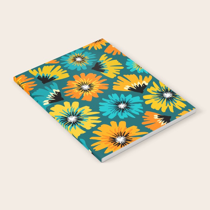 Teal Retro Summer Floral Notebook Gallery Image 2