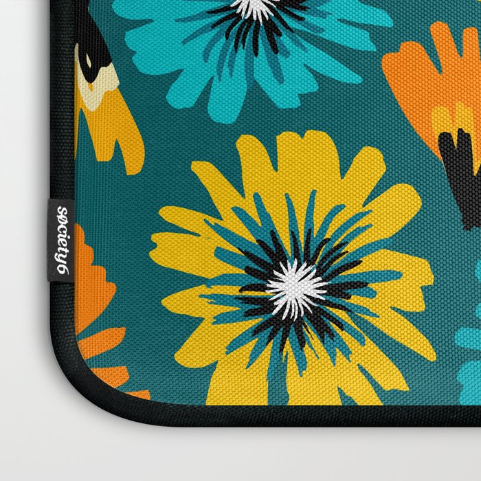 Teal Retro Summer Floral Laptop Sleeve Gallery Image 3