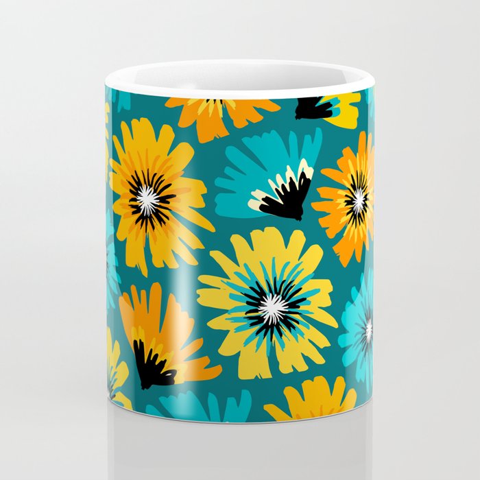 Teal Retro Summer Floral Coffee Mug Gallery Image 4