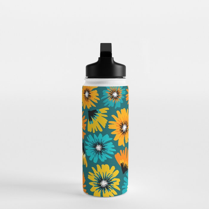 Teal Retro Summer Floral Water Bottle Gallery Image 3