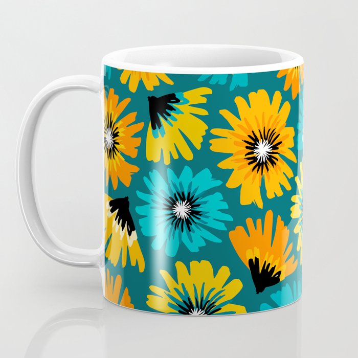 Teal Retro Summer Floral Coffee Mug Gallery Image 3