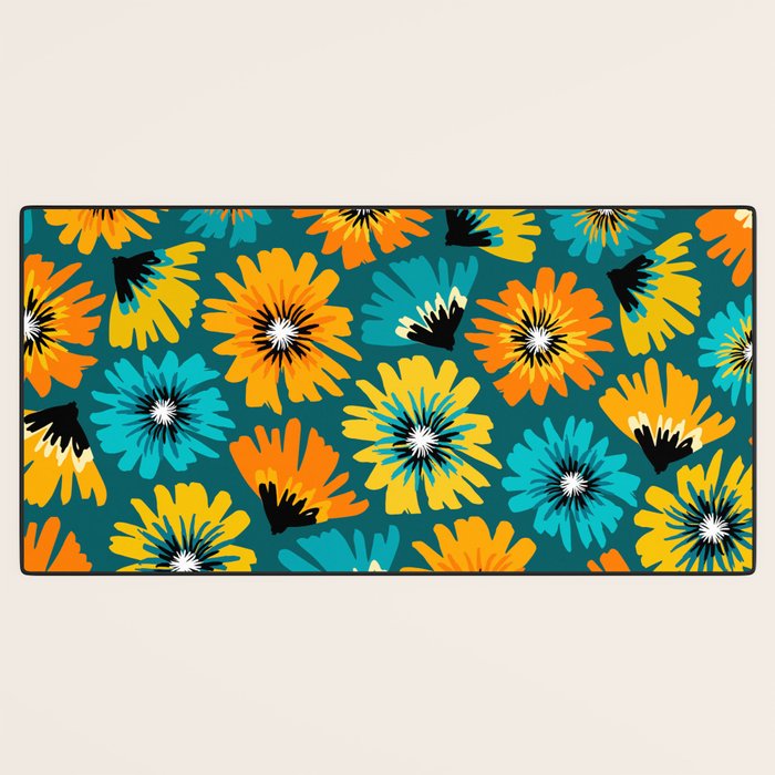 Teal Retro Summer Floral Desk Mat Gallery Image 3
