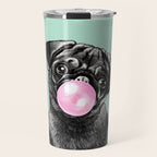 Bubble Gum Black Pug in Green Travel Mug Gallery Image 1