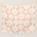 Retro Daisy Pattern - Peach Pink Wall Tapestry Gallery Image 4