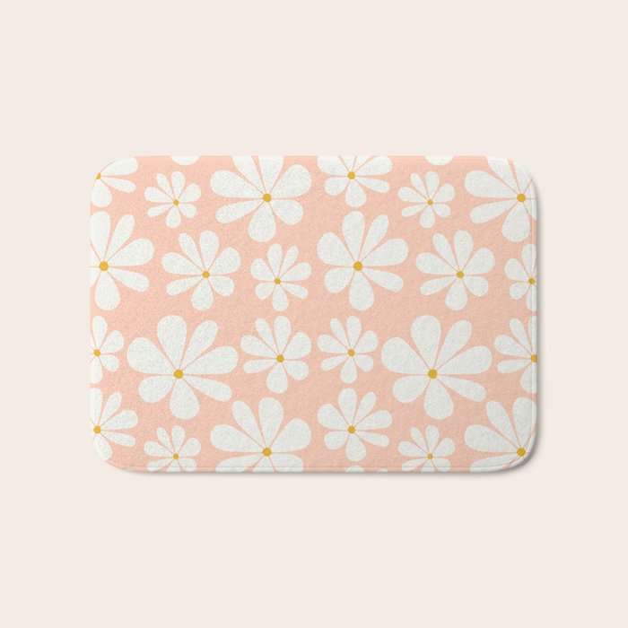 Retro Daisy Pattern - Peach Pink Bath Mat Gallery Image 1
