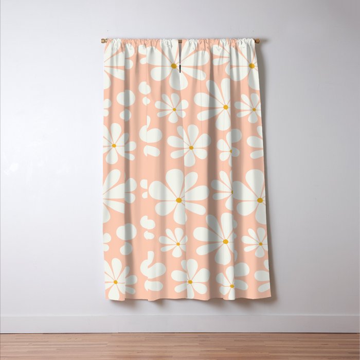 Retro Daisy Pattern - Peach Pink Window Curtain Gallery Image 3