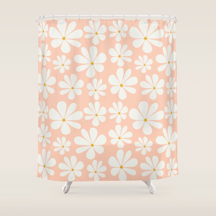 Retro Daisy Pattern - Peach Pink Shower Curtain Gallery Image 1