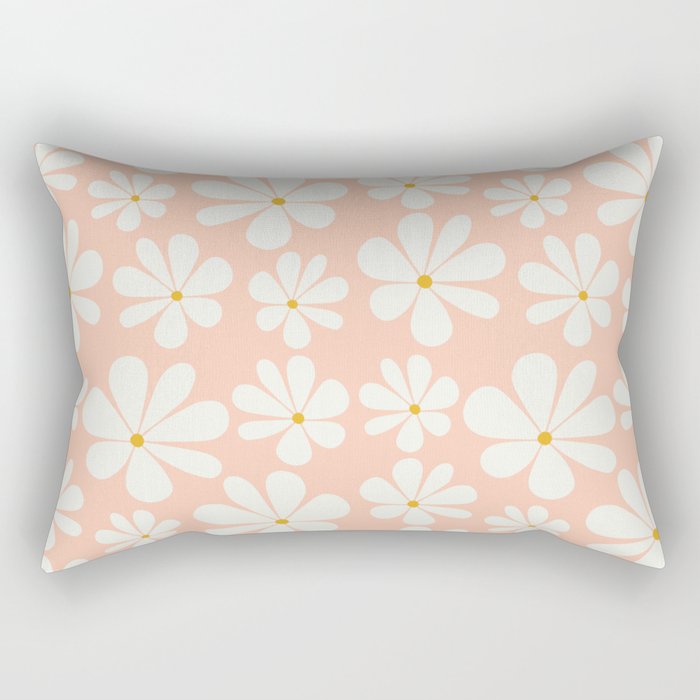 Retro Daisy Pattern - Peach Pink Rectangular Pillow Gallery Image 2